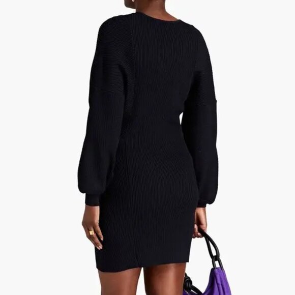 GANNI Wrap-Effect Ribbed-Knit Sweater Dress - Picture 2 of 4